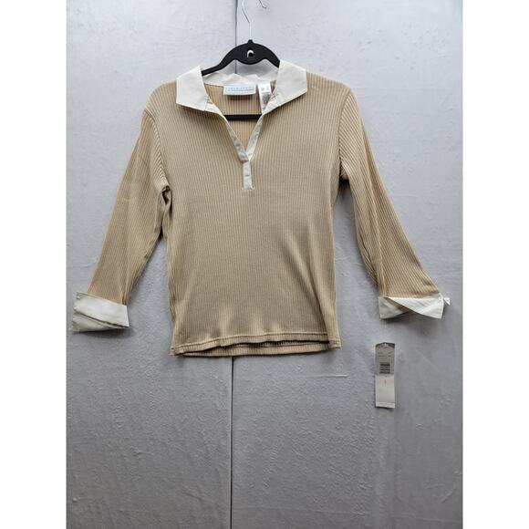 First Issue Liz Claiborne Co. Ribbed, Collared, Long Sleeve Top, Sz S, NWT - Picture 1 of 12